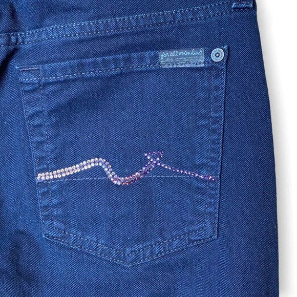 7 For All Mankind Navy Blue Bootcut Jeans with Swarovski Crystal Pockets - Picture 7 of 10